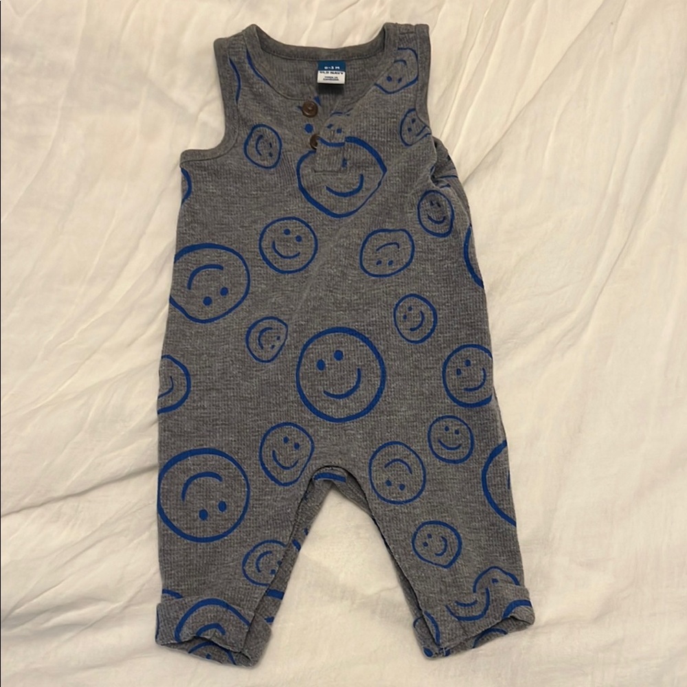 Gray and Blue Smiley Face Baby Romper